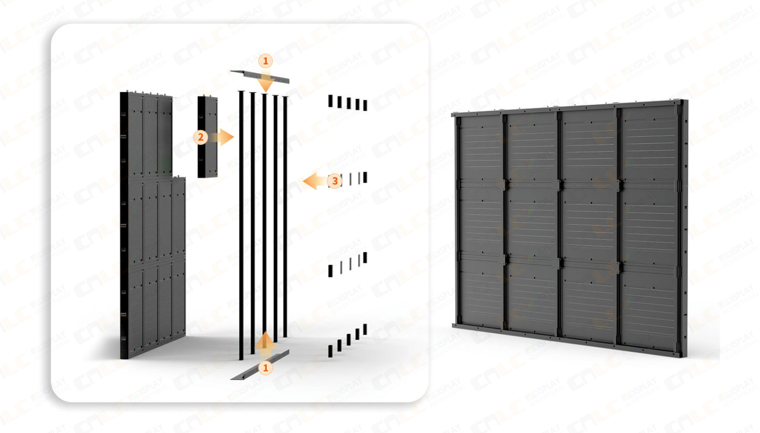 Step-by-step modular installation for aluminum fixed LED display cabinet