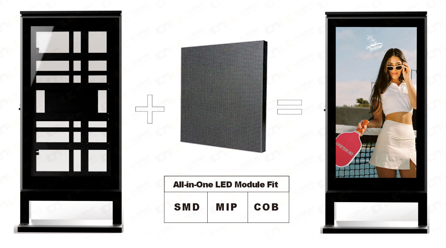 LED enclosure compatible with SMD, MIP, COB LED modules for custom display assembly.