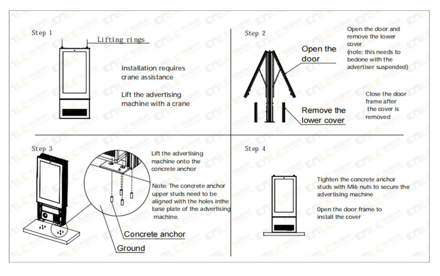 Embedded base for outdoor LCD totem