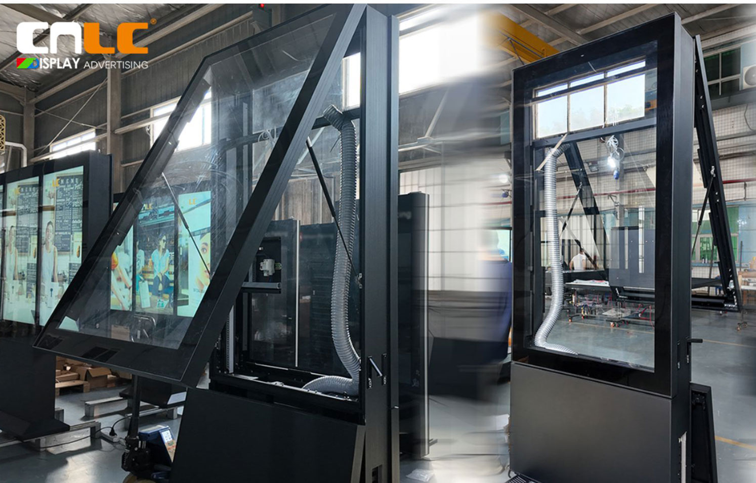 Outdoor LCD air-conditioned totem display in production at factory