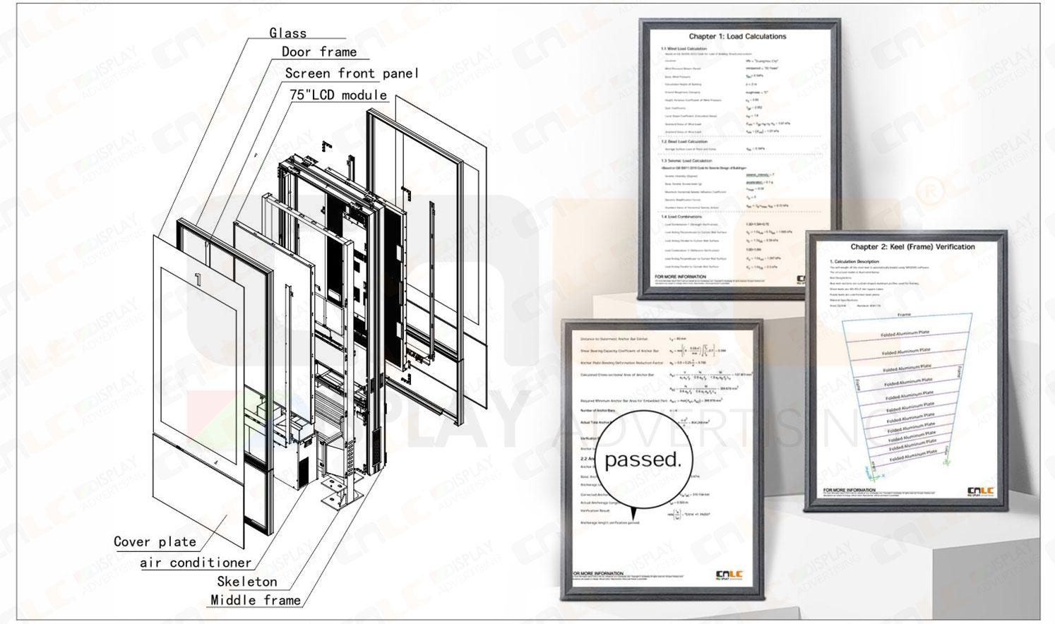 Reinforced structural framework for outdoor LCD totem display. Reinforced structural framework for outdoor LCD totem display.