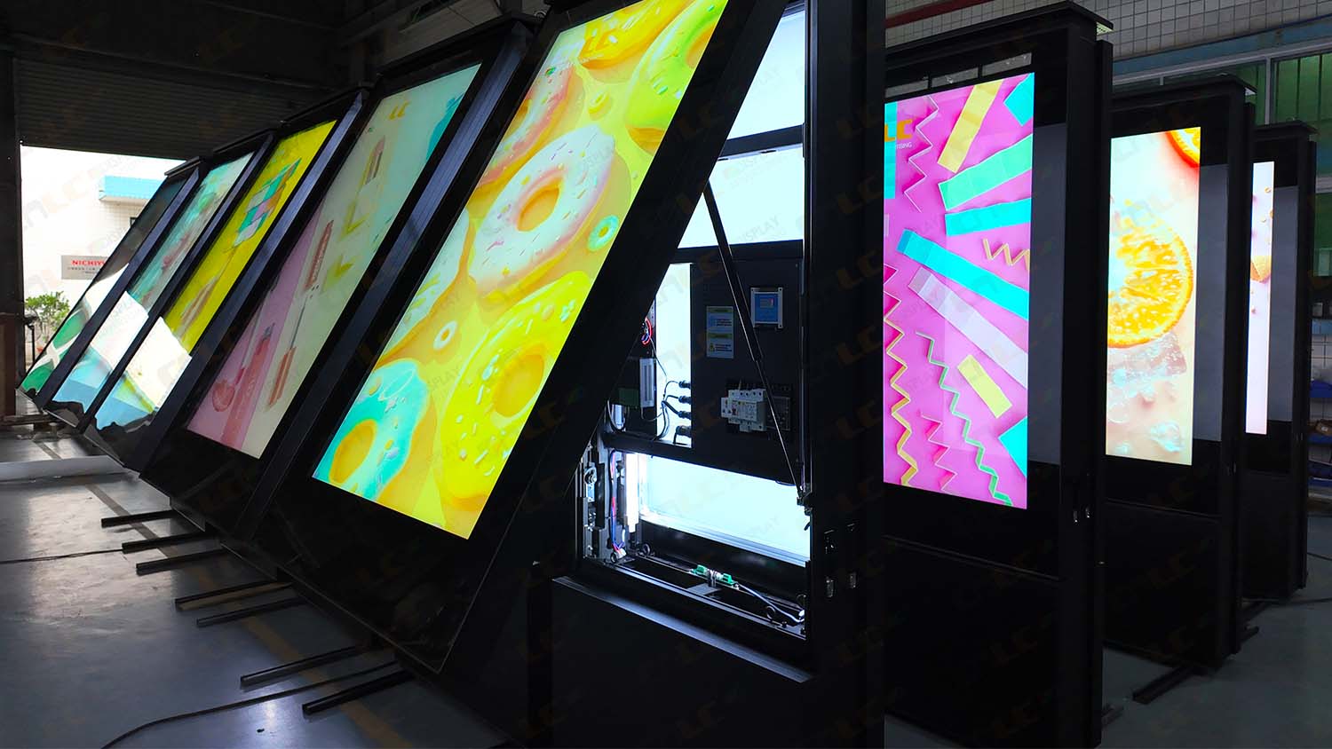 industrial outdoor lcd display cabinet showing internal cooling structure and durable housing design