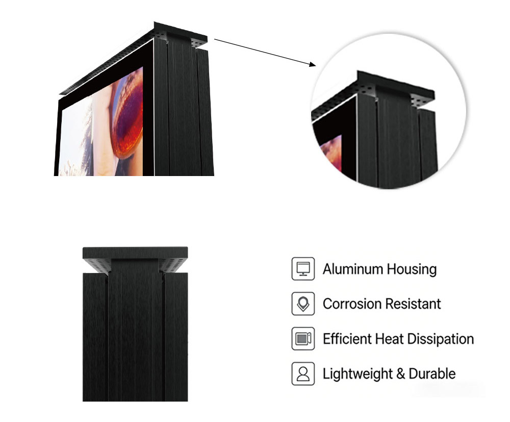 Aluminum Housing for Mobile Digital Signage Displays Portable outdoor LCD display with durable aluminum frame designed for long-term outdoor use Title