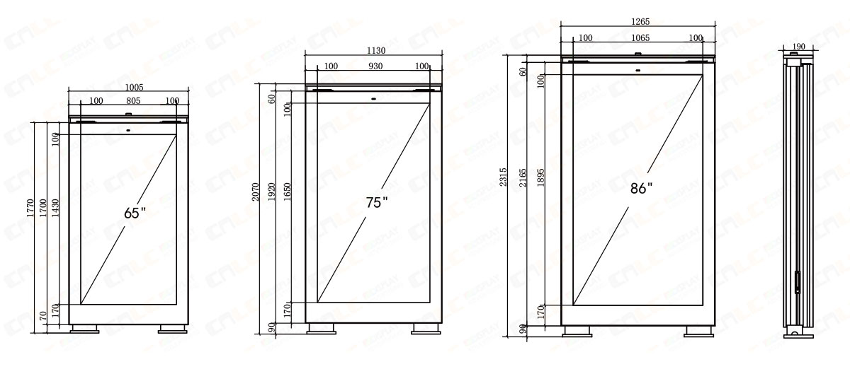 Technical drawing of smart city interactive kiosk showing dimensions and installation specifications