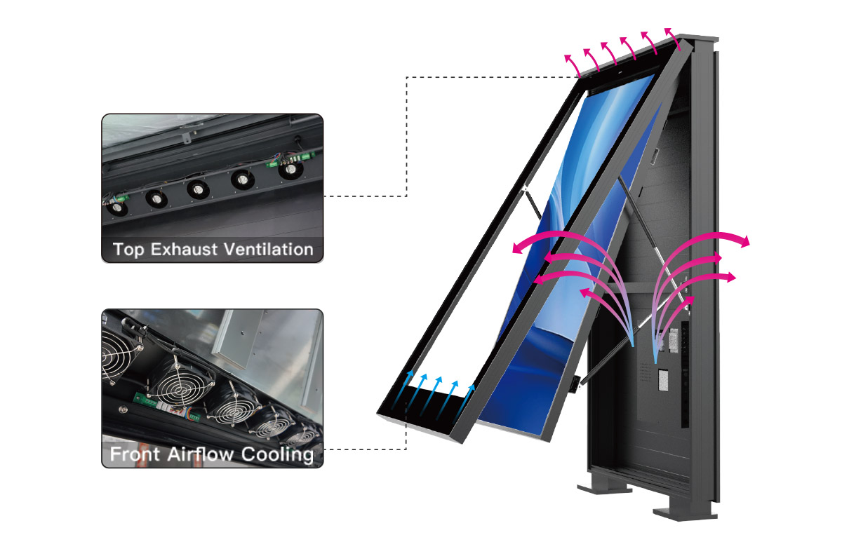 Outdoor MIP LED display with intelligent airflow cooling system for stable long-term operation