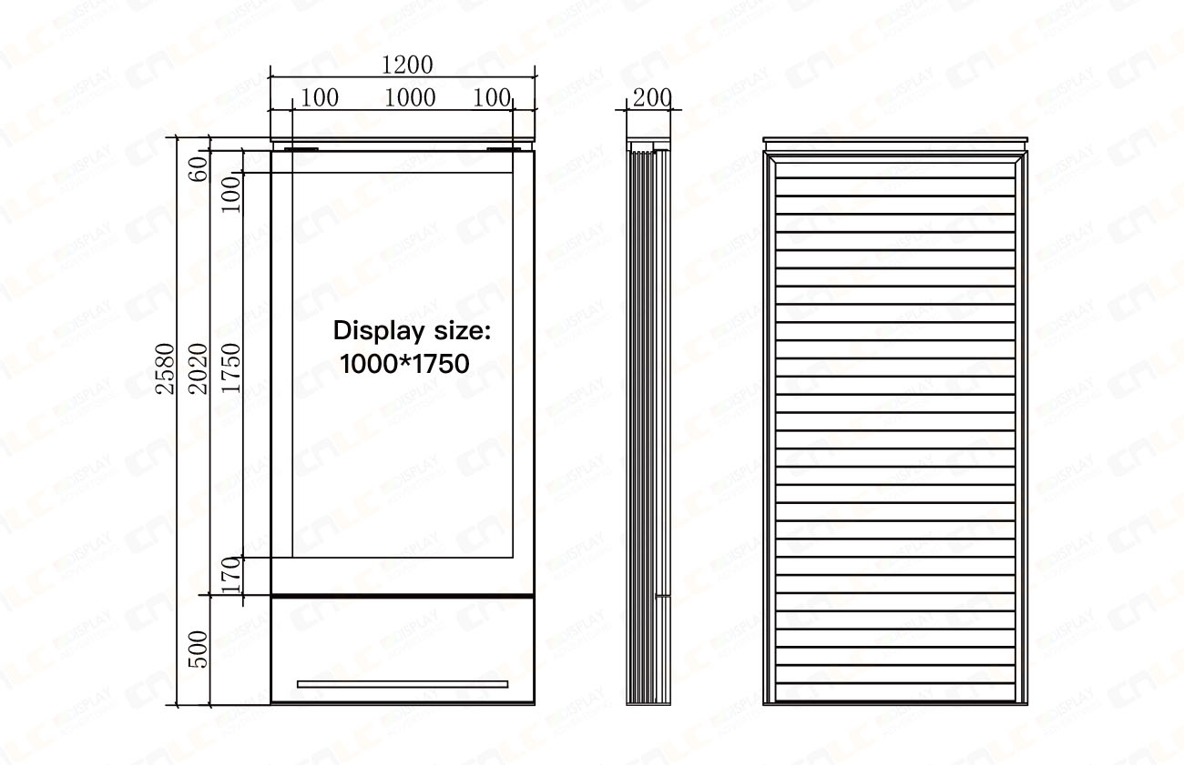 Outdoor LED totem display dimension drawing and installation guide