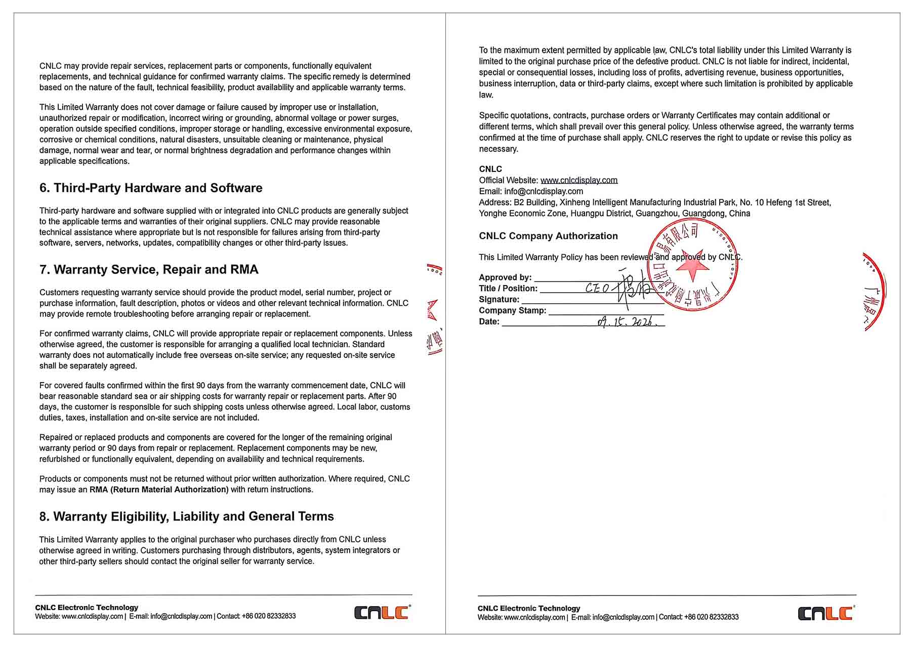 CNLC Warranty Policy | LED & LCD Display Warranty CNLC Warranty Policy | LED & LCD Display Warranty