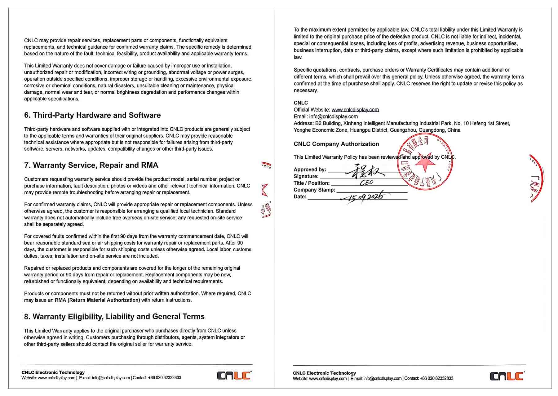 CNLC Warranty Policy | LED & LCD Display Warranty